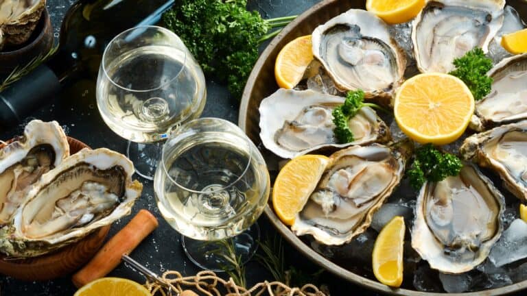 oystersn and champagne with lemons