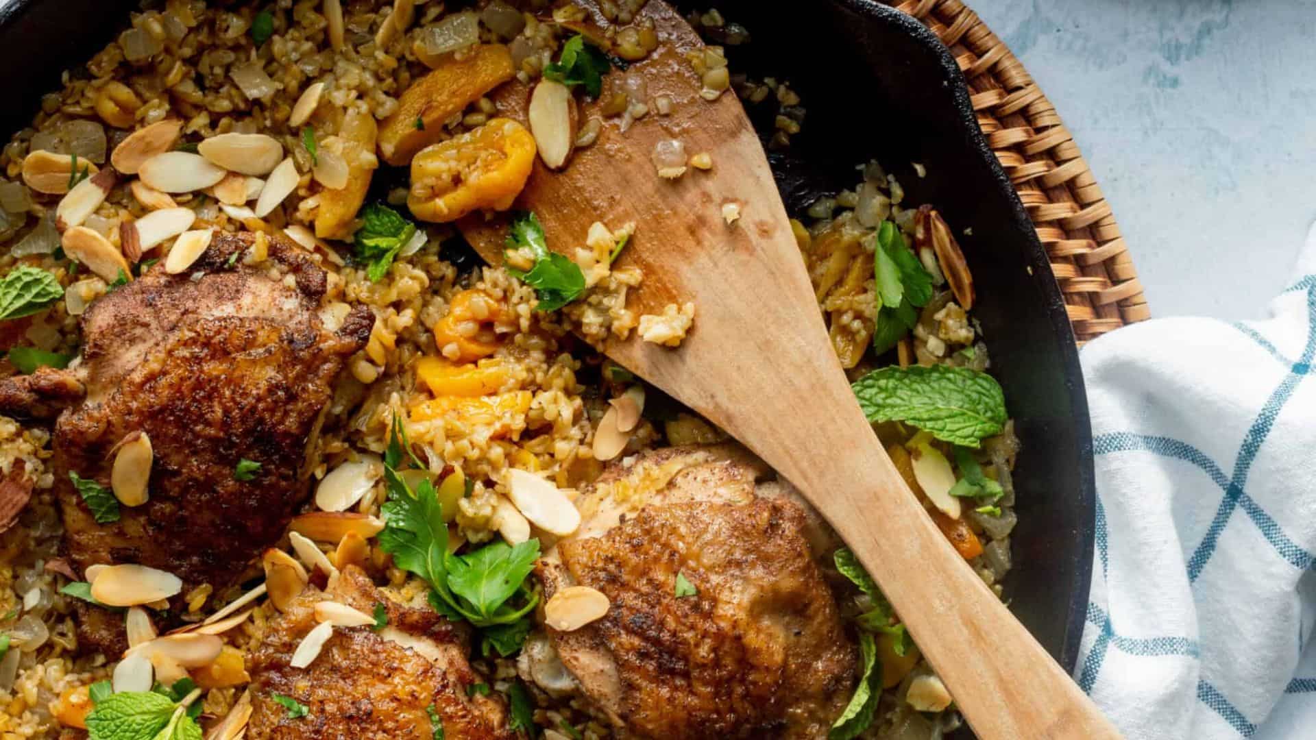 One-Pan Lebanese Freekeh with Chicken and Apricots