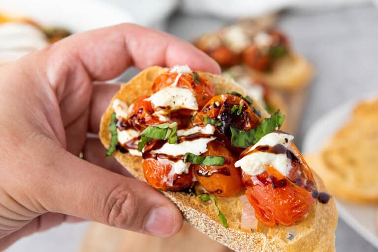 Roasted Cherry Tomato and Burrata Bruschetta